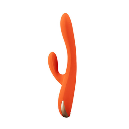 Terri rabbit vibrator i orange på hvid baggrund set fra siden