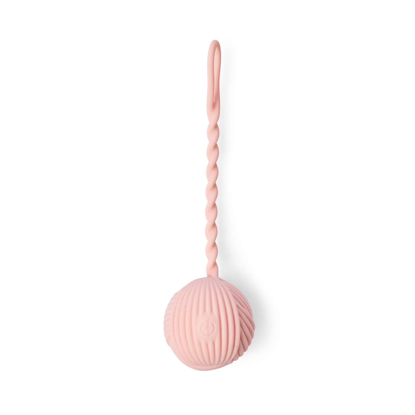 Lærke Bagger x Peech vibrator formet som en garnnøgle i lyserød silikone med riflet overflade og fleksibel snor